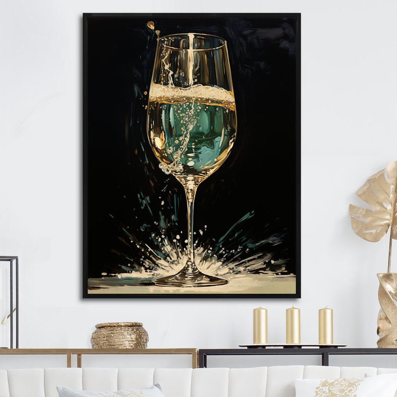 Or et émeraude champagne rêveur - champagne grand art mural, H 32 po x l 24 po, Cadre flottant noir