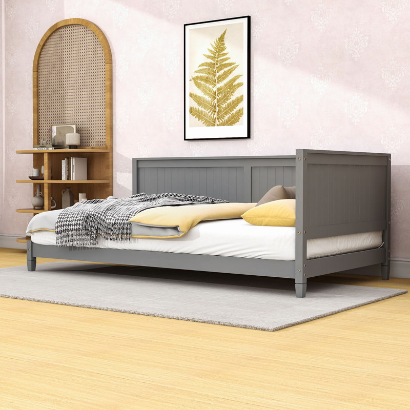 Twin Size Wood Daybed with Slats and Legs, Gray