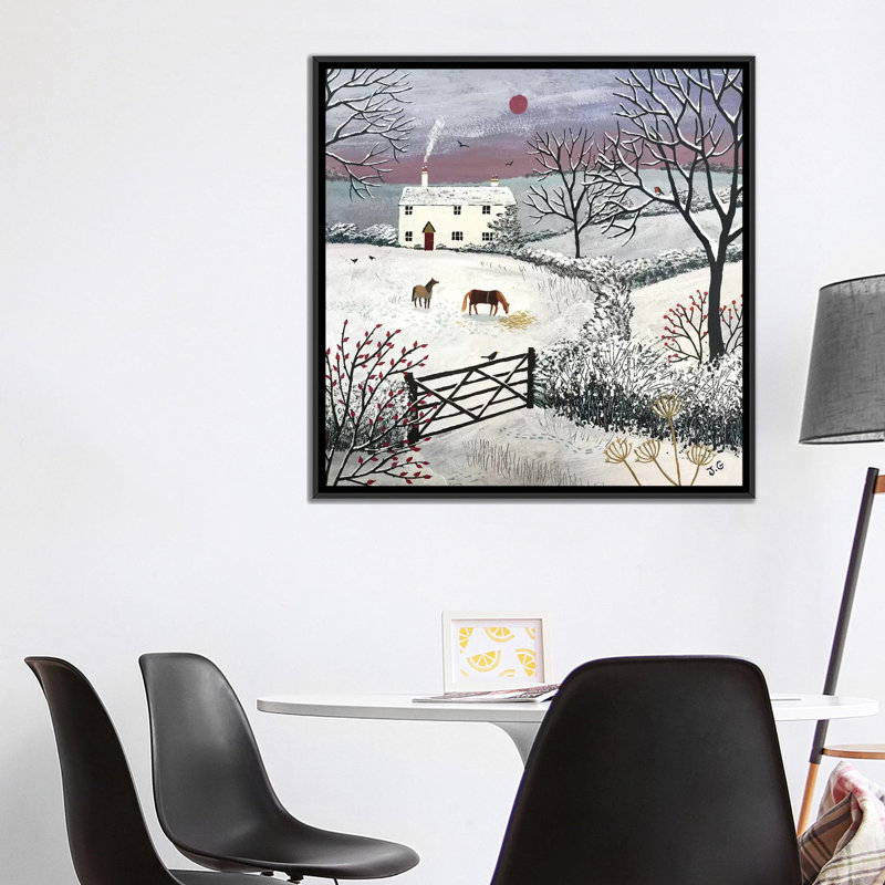 «Winter Grazing», reproduction sur toile, H 37 po x l 37 po x P 1,5 po, Toile avec cadre noir, Pas de tapis