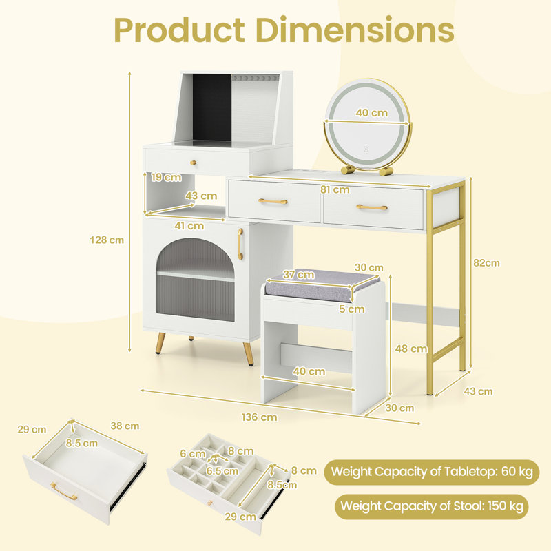Dressing Table, White/Gold