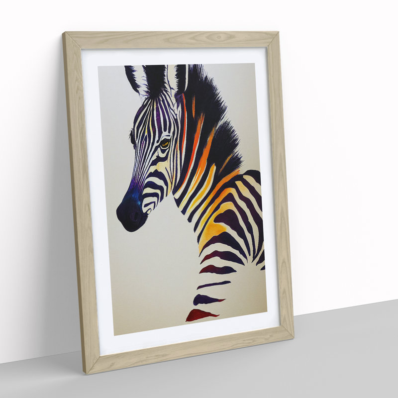 Colourful Zebra - Single Picture Frame Print, 34cm H x 25cm W x 2cm D, Oak