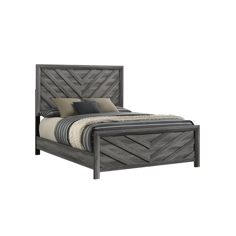 Élégant lit simple gris, idéal pour un lit de chambre à coucher moderne en gris, avec une construction en bois massif et une tête de lit confortable