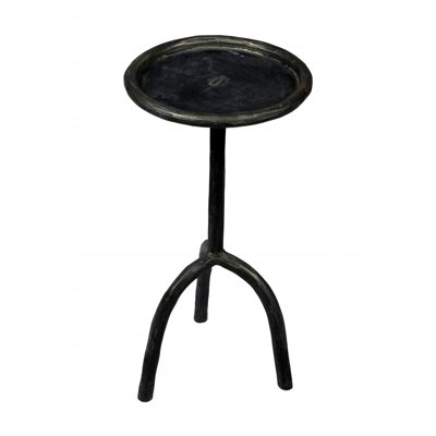  Table de bout ronde contemporaine en piédestal en fer noir 23 po Contemporary