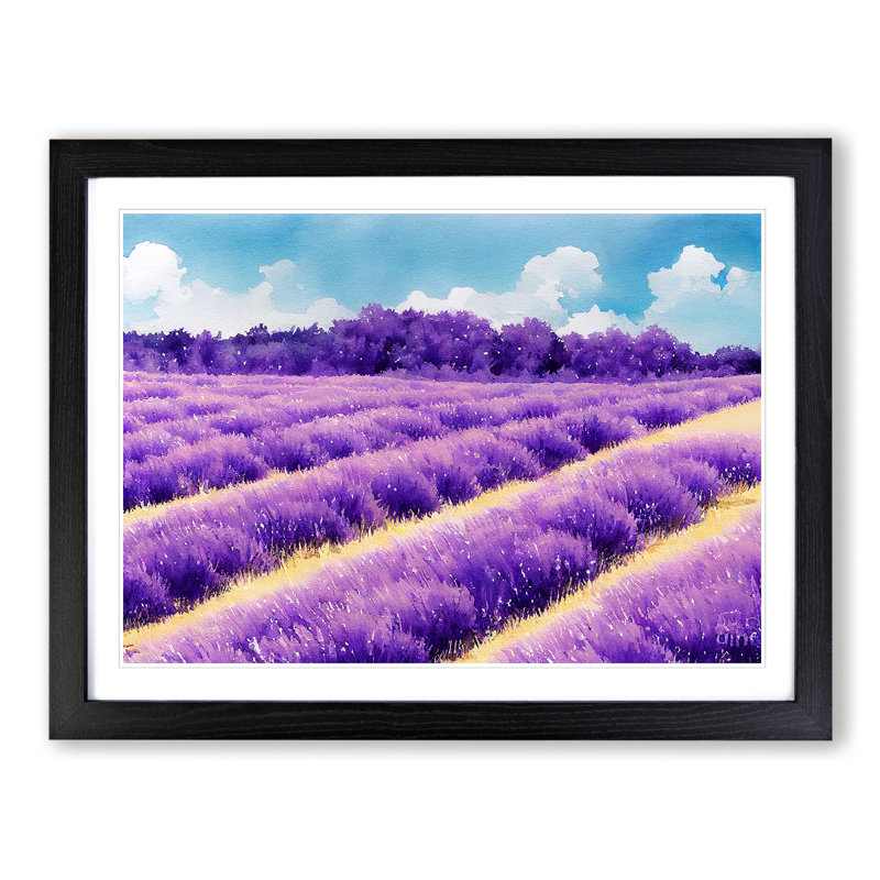 Watercolour Lavender Field Vol.2 - Single Picture Frame Print, Black, 34cm H x 46cm W x 2cm D
