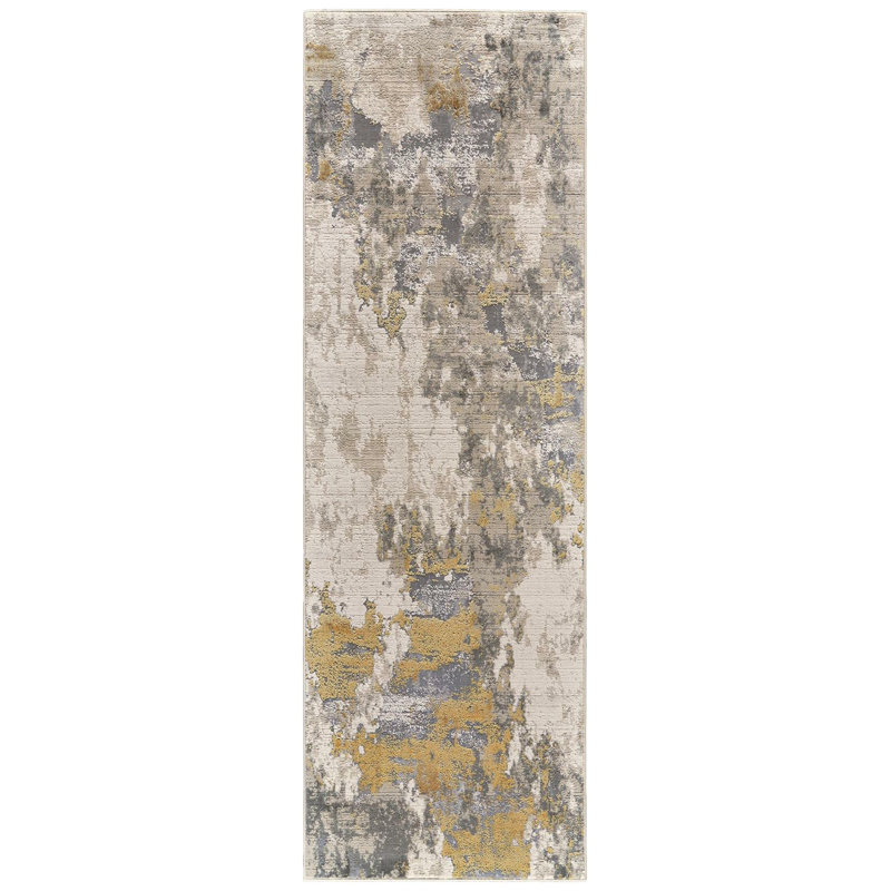 Tapis abstrait doré / gris / argent Annya, Tapis de couloir 2 pi 10 po x 7 pi 10 po