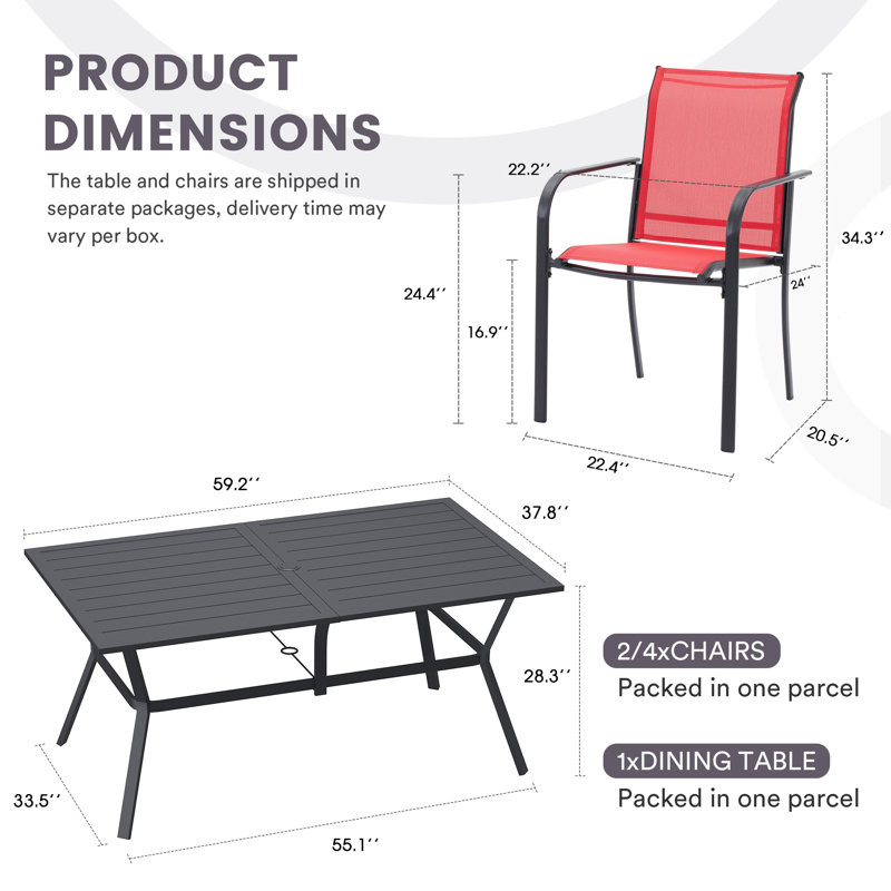 6 - Person Patio Dining Set with Rectangular Table, Red