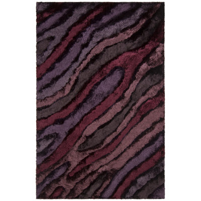 Tapis à poil long contemporain tissé à la main Tres 17 Stories mauve / bourgogne / mauve
