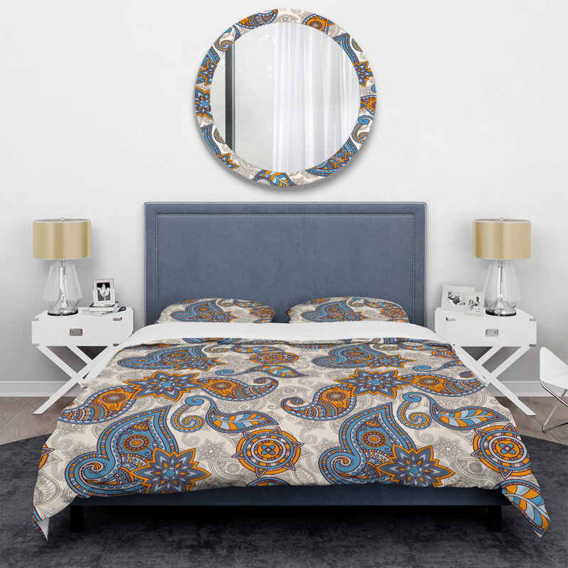 Bleu floral cachemire - ensemble de housse de couette abstrait - microfibre de polyester