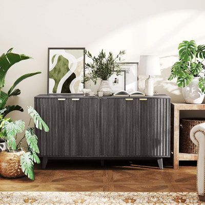 55" Fluted Sideboard Buffet Cabinet, Modern Accent Console, Dark Gray