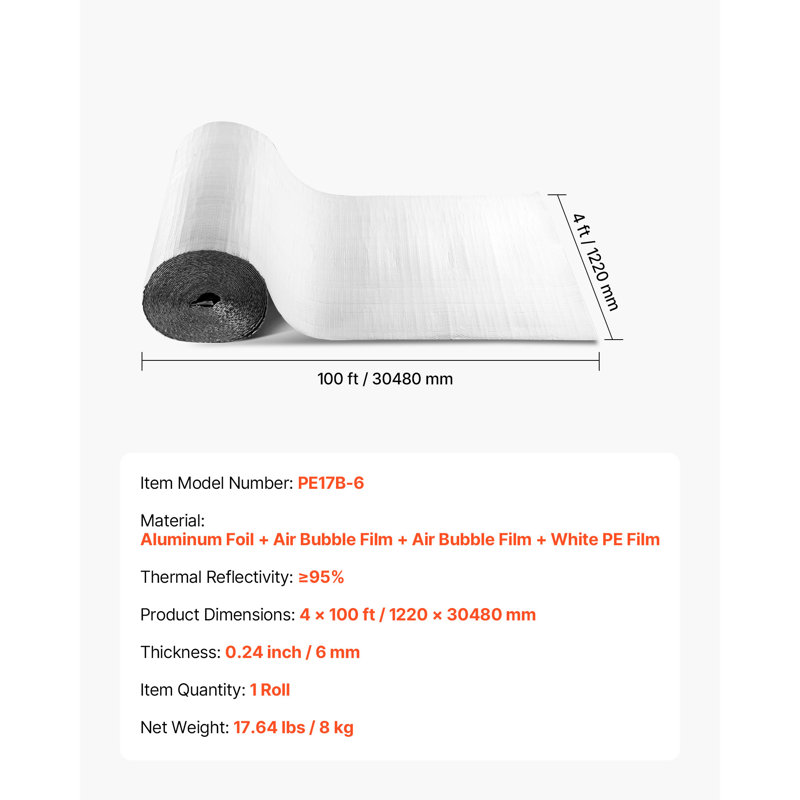 Rouleau isolant réfléchissant en feuille d'aluminium 48 po x 100 pi