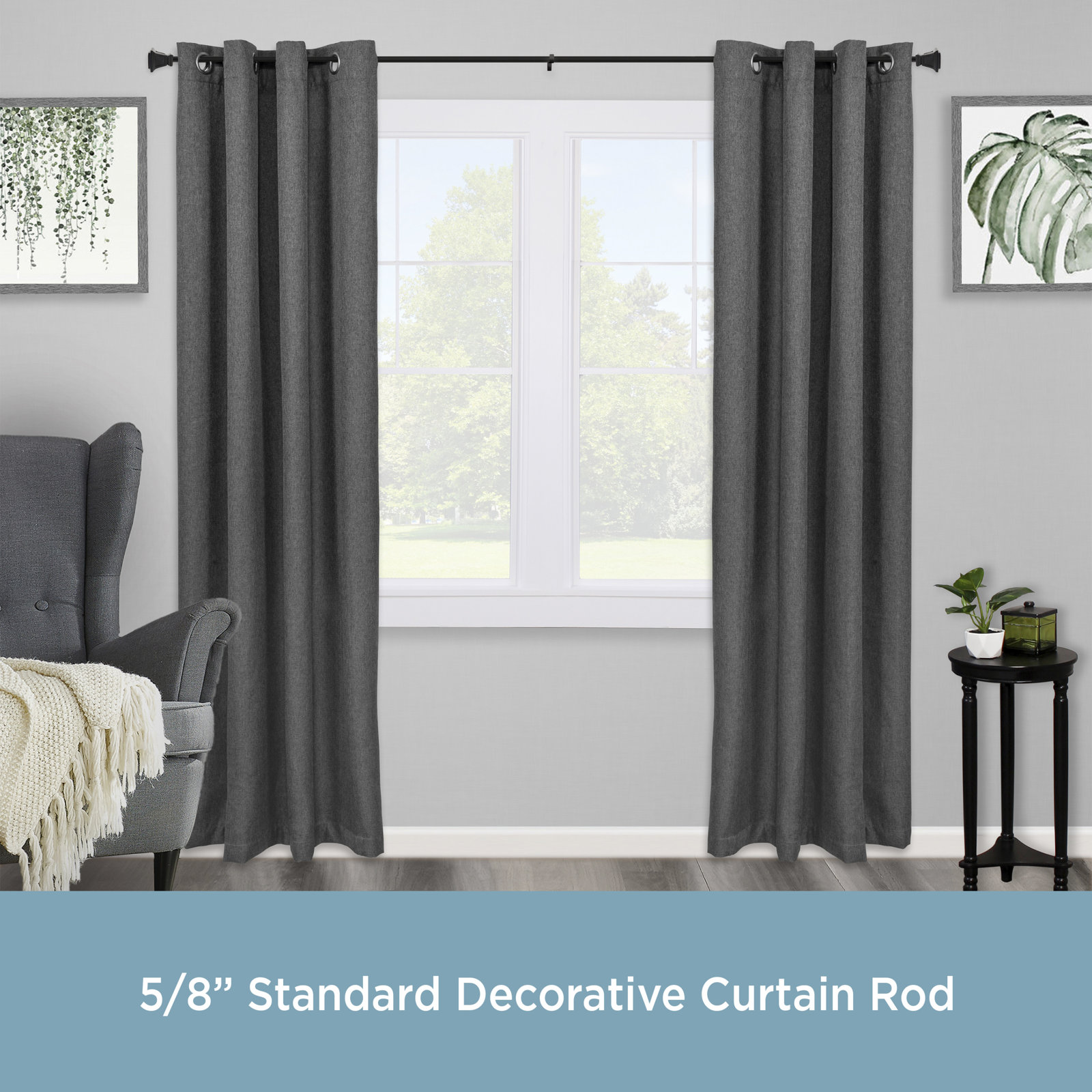 Richmond Single Curtain Rod, 48" - 86", Matte Black