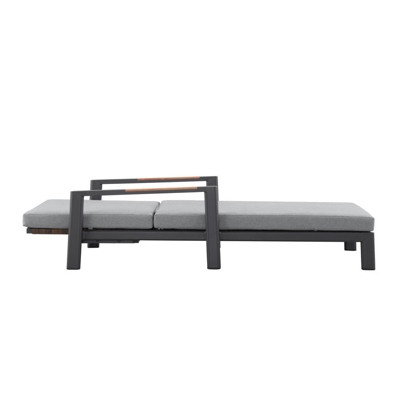 Arlo Teak & Wicker Aluminum Dual-Use Outdoor Chaise Lounge (Set of 2), Slate Black, Flint Gray