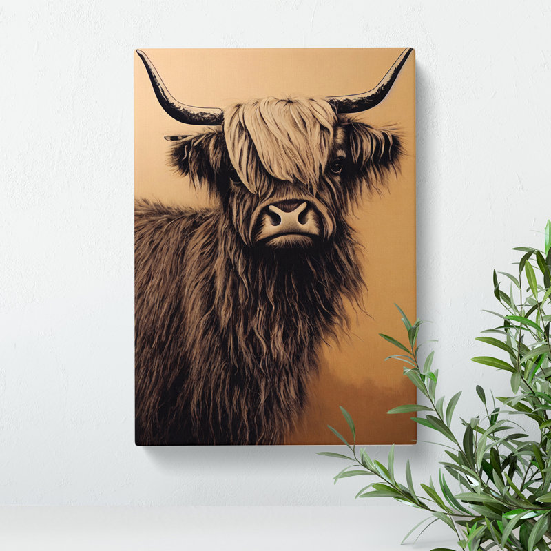 Vintage Highland Cow - Wrapped Canvas Print, 50cm H x 35cm W x 3cm D
