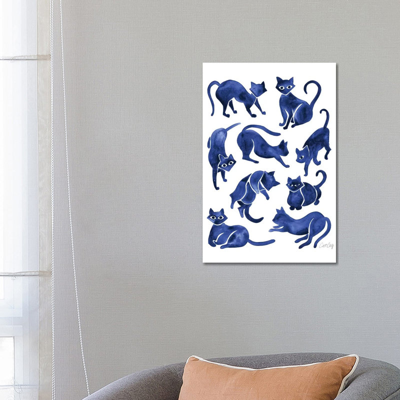 Cat Positions, Navy by Cat Coquillette - Wrapped Canvas Print, 66.04 cm H x 45.72 cm W x 1.91 cm D