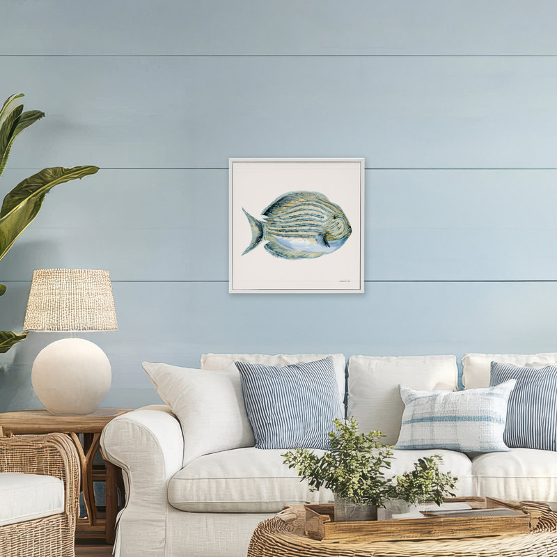 Giclée encadrée, par Danhui Nai, H 17 po x l 17 po, Estampe numérique encadrée blanc bord de mer