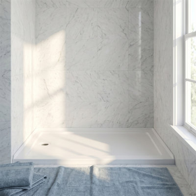 60" x 36" Modern Acrylic Slip-Resistant Shower Base (Left Drain), Low Threshold, Fiberglass Reinforced, Integrated Tile Flange, Zero-Leak Design, for Accessible Bathrooms