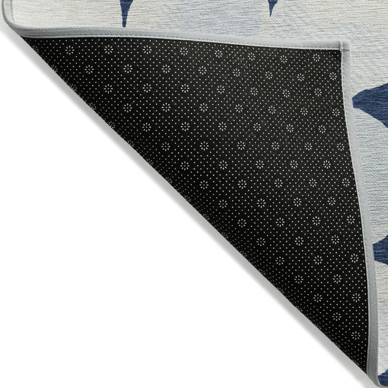 Tapis extérieur lavable abstrait bleu marine, gris et ivoire 10 pi x 14 pi