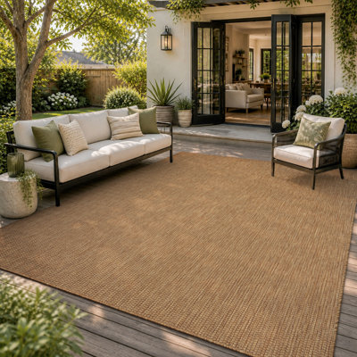 UV-resistant Minimalist Beige/Brown Indoor/Outdoor Area Rug