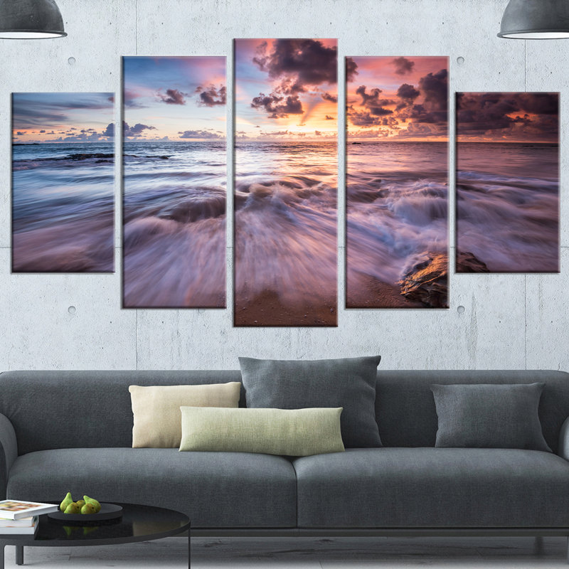 Ensemble de 5 reproductions de photos sur toile tendue "belle vagues à partir du coucher de soleil"