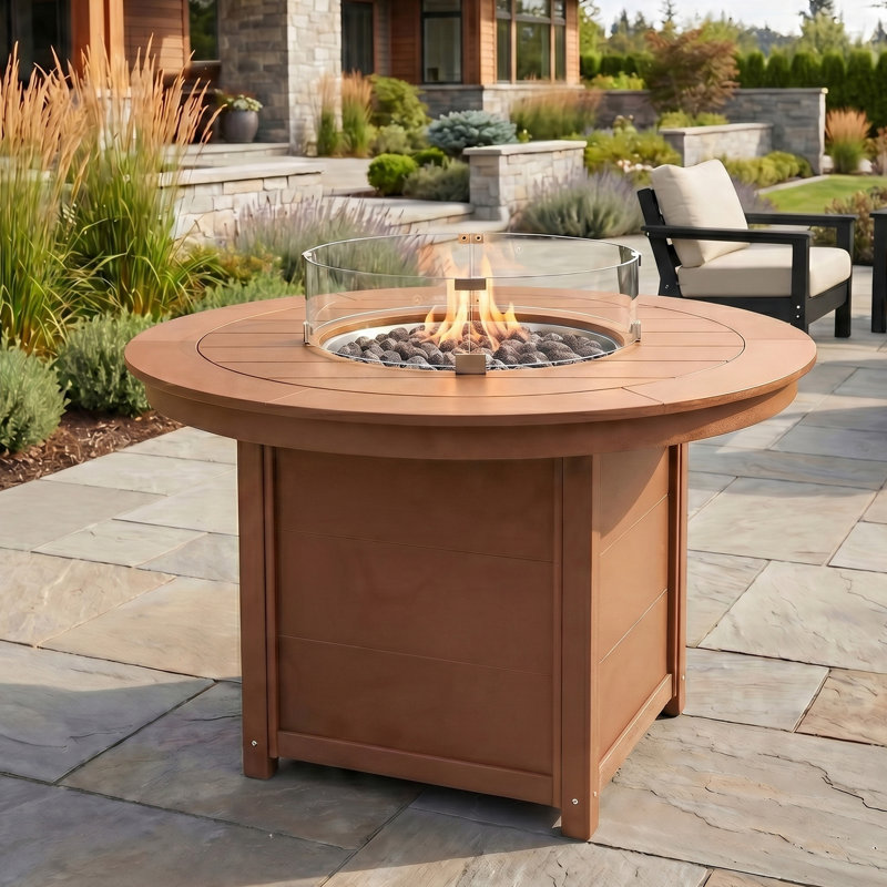 Table ronde de foyer d'extérieur 47 po, 37.5" H x 47.25" W x 47.25" D, Brown