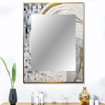 Gris et jaune mosaïque II - miroir mural formes abstraites, miroir décoratif gris, impression d'art en métal