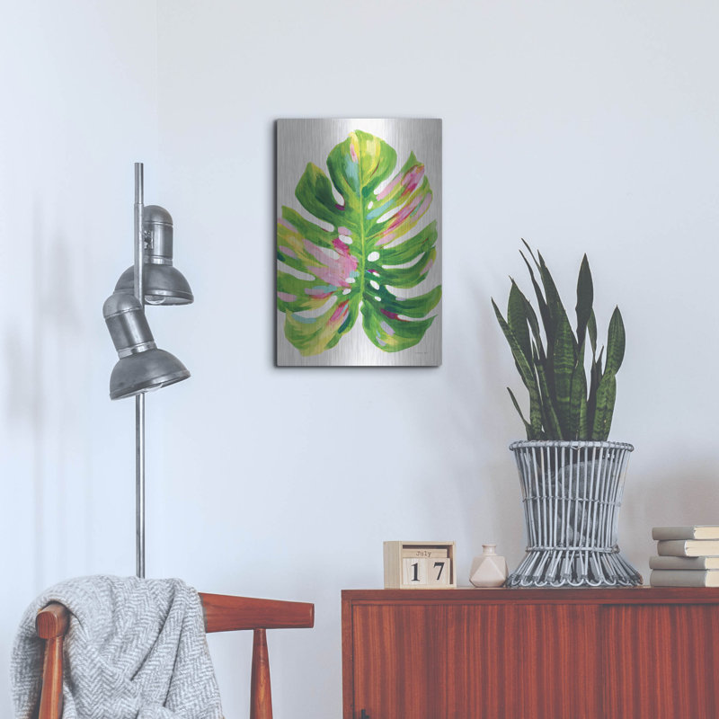 «Colorful Tropical Leaf 1» par Danhui Nai, art mural en métal, H 24 po x l 16 po