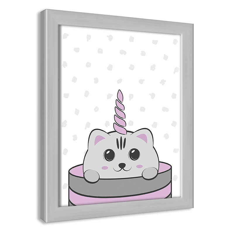 Caticorn I, art encadré, H 10 po x l 8 po x P 1,18 po, Cadre argenté