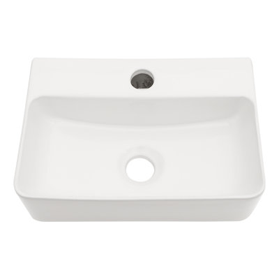 14'' L x 12'' W Ceramic Wall Mount Bathroom Sink, White Rectangular Bathroom Sink with Overflow