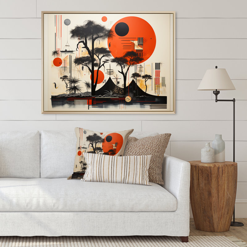 «Full Moon Japanese Mountain Retro Illustration» sur, Cadre naturel flottant, H 12 po x l 20 po