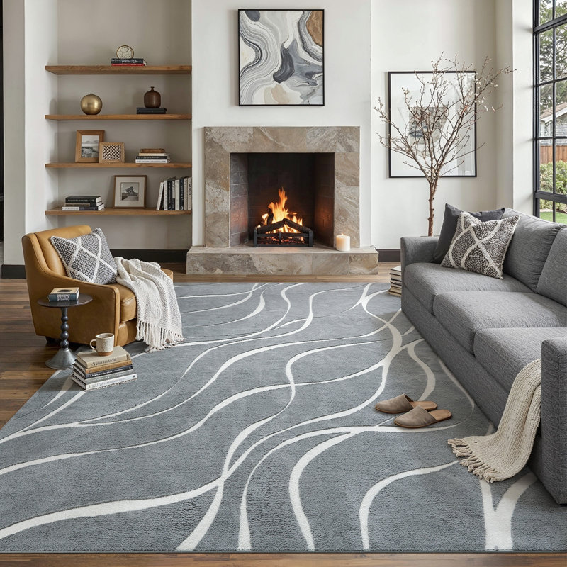 Paxston Modern Shag Grey Area Rug With Non-Slip Backing, Gray, Rectangle 8' x 10'