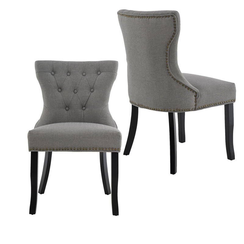 Chaise d'appoint à oreilles capitonnée en lin rembourrée (ensemble de 2), gris