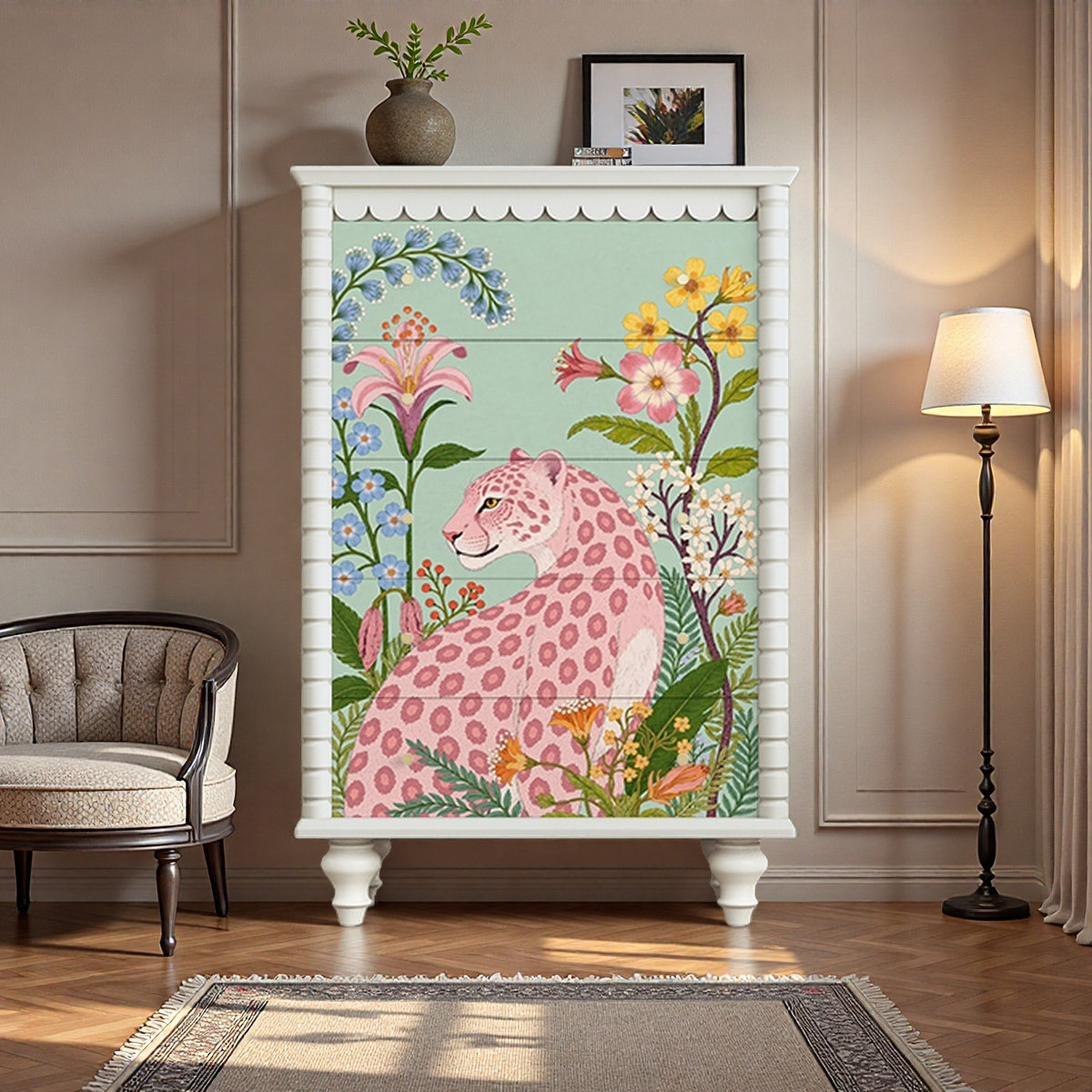 Pink Commode HomeLuxea Commode d'appoint moderne avec 5 tiroirs Pink Panther ...