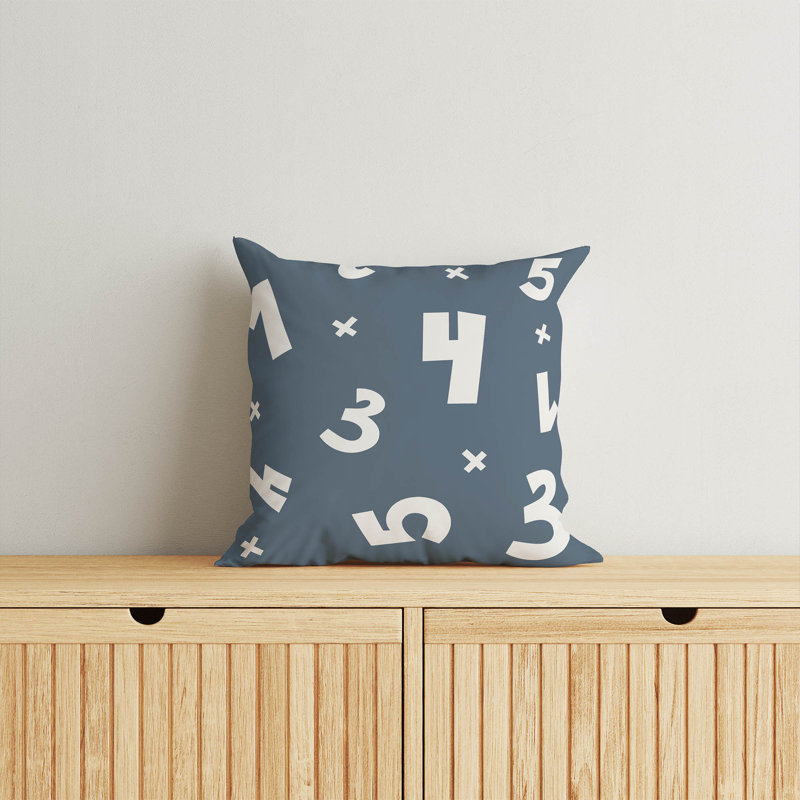 Coussin Numéros, Bleu / Ivoire, H 26 po x l 26 po