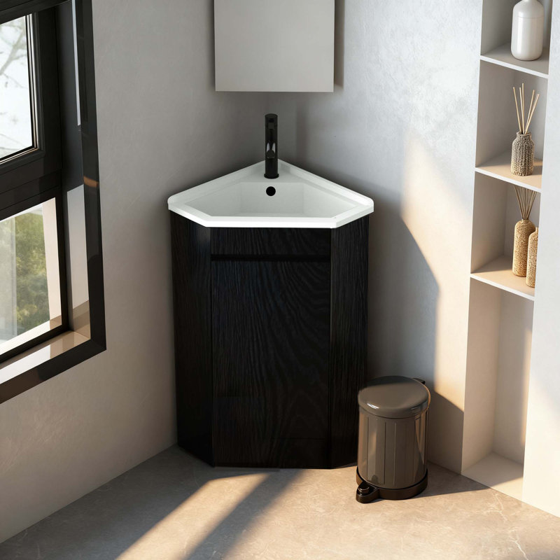 Meuble-lavabo de coin simple 26 po avec lavabo en céramique, meuble-lavabo sur pied (robinet non inclus)