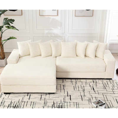 Lit de jour surdimensionné avec méridienne gauche, velours côtelé en forme de L, 8 coussins, beige, velours côtelé facile à assembler avec méridienne, coussins décoratifs simples à assembler