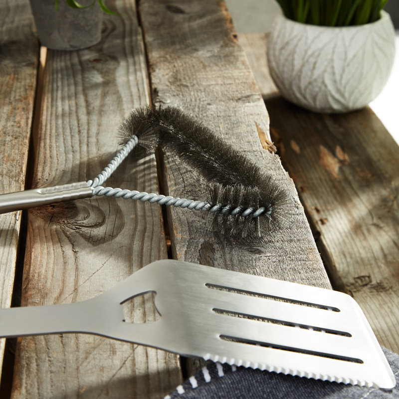 2Pc Stainless Steel BBQ Brush and Turner Set