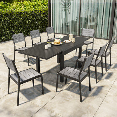 Betanya 8 - Person Outdoor Dining Set - Extendable Aluminum Table (Set of 9)