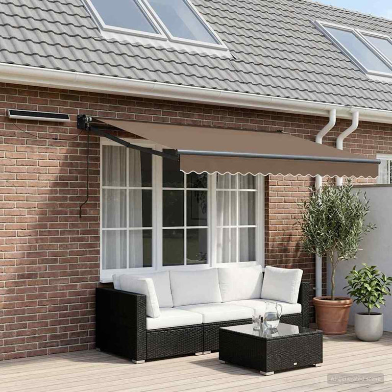 VidaXL 300cm W x 200cm D Polyester Cover Retractable Patio Awning, Solid Colour, Taupe, 165cm H x 300cm W x 200cm D