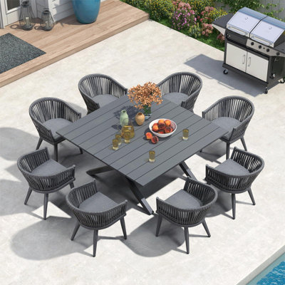 Ensemble de salle à manger d'extérieur en rotin pe toutes saisons Corrigan Studio® 9 pièces avec cadre en aluminium et table carrée