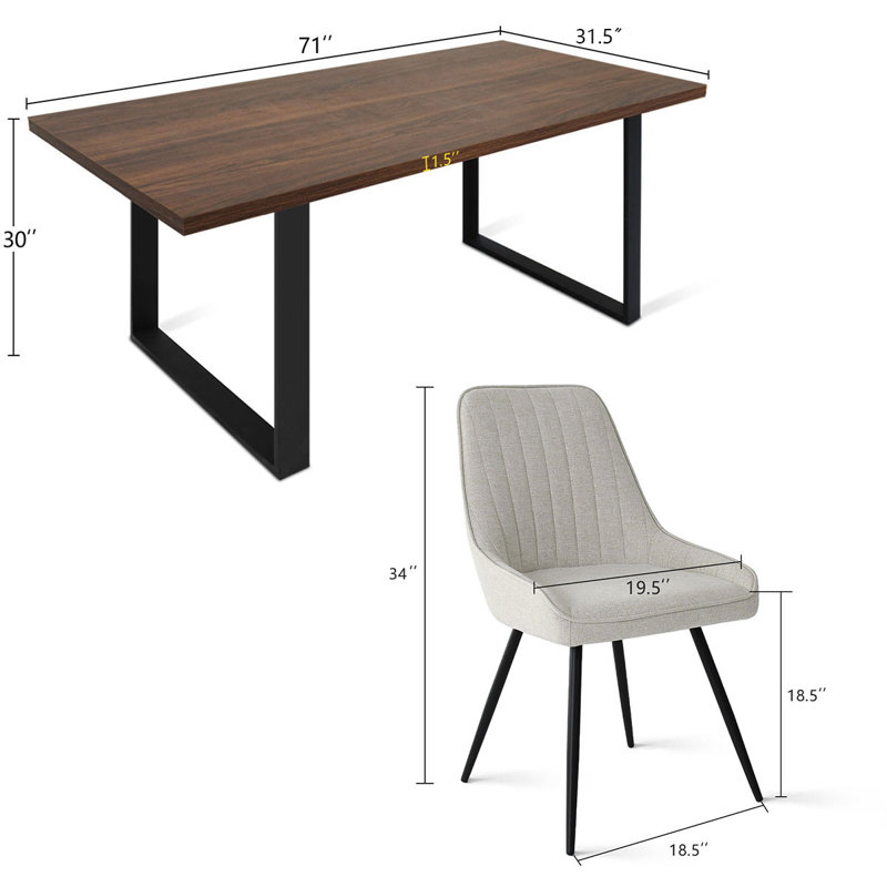 Audna 6-Person Upholstered Dining Set, Walnut, Beige
