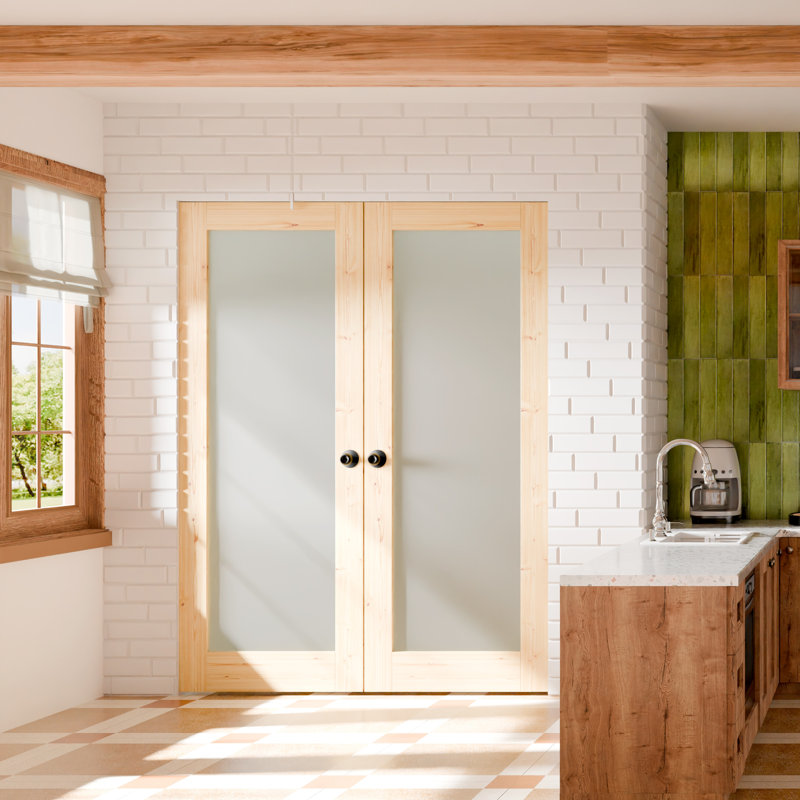 Portes intérieures françaises pour garde-manger intérieur - 1 porte Lite standard givrée avec portes en pin massif avec poignée (sans cadre)