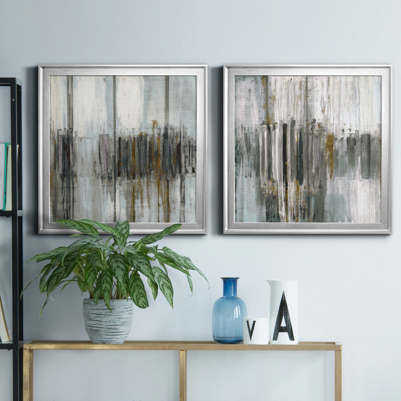«Saturnia Spring I», ensemble de 2 peintures sur toile encadrées, Argent, H 22,5 po x l 45 po x P 1,5 po