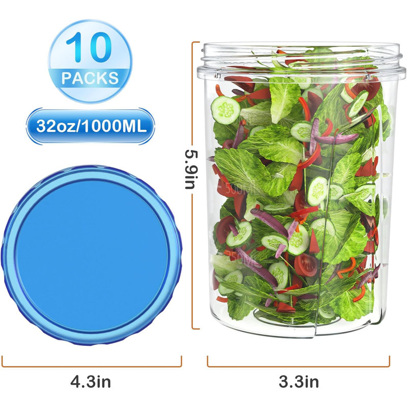 Paquet de 10 contenants de rangement pour congélateur 32 oz avec couvercles torsadés