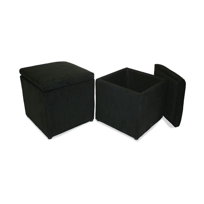 Faux Leather Ottoman, Black