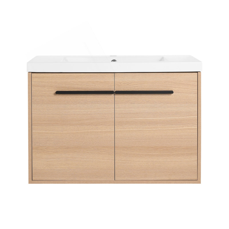 Meuble-lavabo de 30 pouces avec lavabo de comptoir en résine et 2 portes, durable et élégant pour les salles de bain modernes