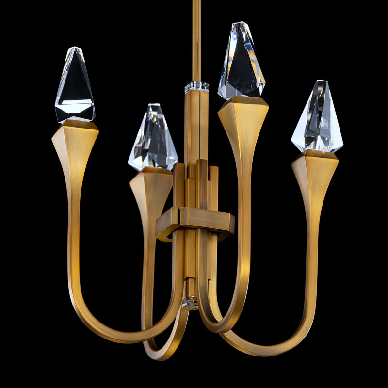 Plumeria LED Pendant, 11.5" H x 12" W x 12" D, Aged Brass, 4 Lights
