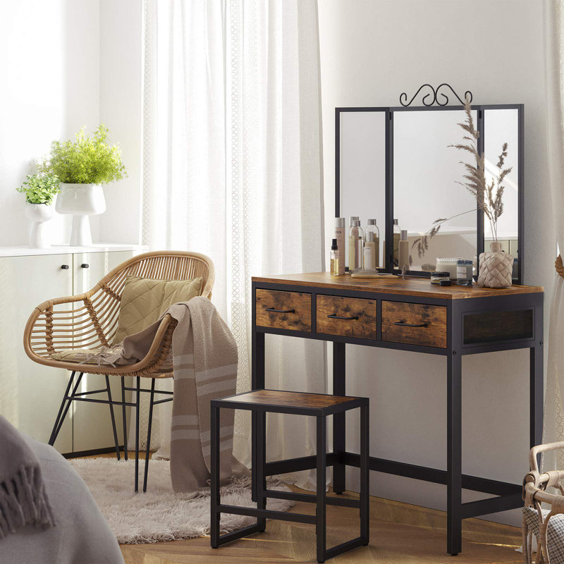 Elodie Dressing Table with Mirror, Rustic Brown