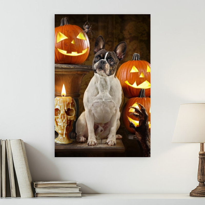 Halloween, art bouledogue français, H 24 po x l 16 po