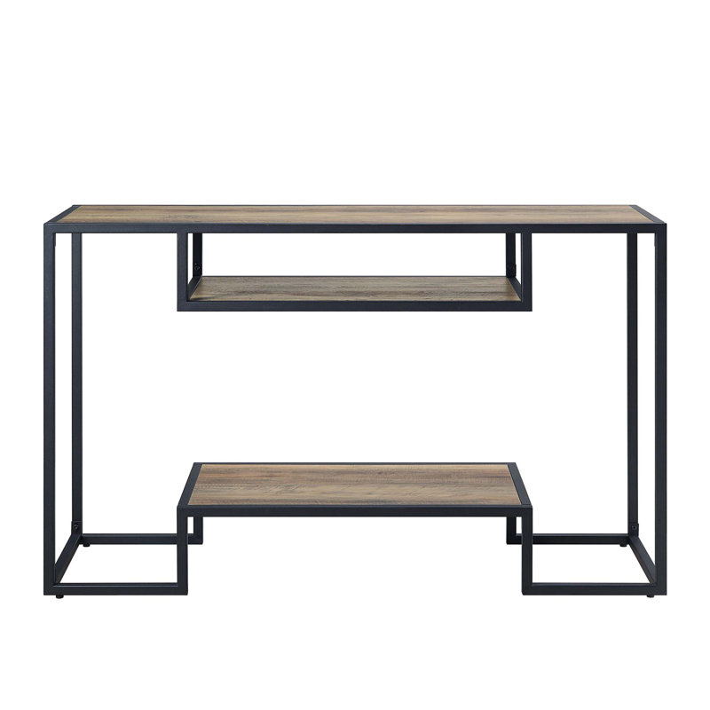 Idella Rustic Oak Finish Sofa Table With Industrial Metal Frame And Spacious Storage, Perfect For Modern Living Spaces.