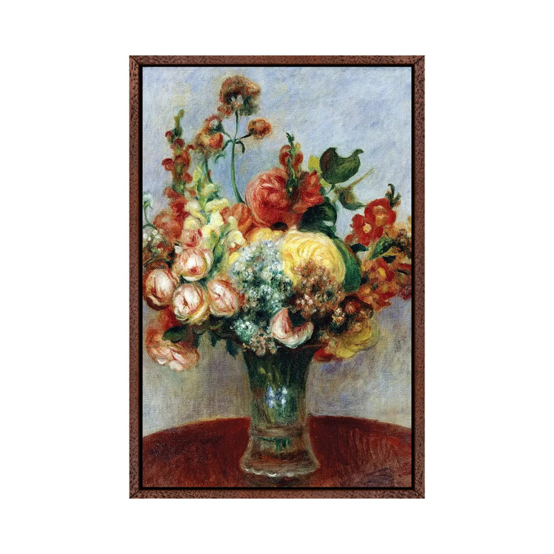 Flowers In A Vase by Pierre-Auguste Renoir - Painting on Canvas, 66.04cm H x 45.72cm W x 3.81cm D, Classic Brown Wood Framed